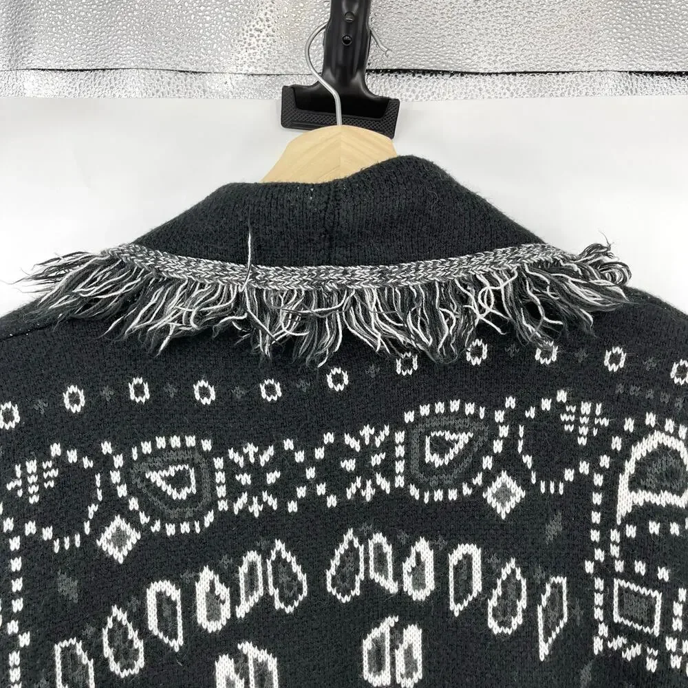 Made in Italy | Black White Paisley Jacquard Knit Fringe Cardigan *no belt* S